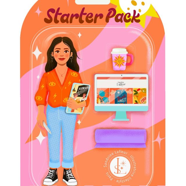 🎒 Mon starter pack d’illustratrice (100% moi, 100% dessiné par moi 😄)
iPad, café Latte (format XL bien sûr), tapis de yoga, mon IMac, et une bonne dose de couleurs et de bonne humeur 🌈 Tout ce qu’il me faut pour créer au quotidien !
 🎨 Une façon ludique de me présenter autrement… et de célébrer ce métier que j’adore.  #illustration #freelancecreative #graphisme #illustratricefreelance #starterpack #packagingdesign #brandingpersonnel #visualidentity #starterpackillustration