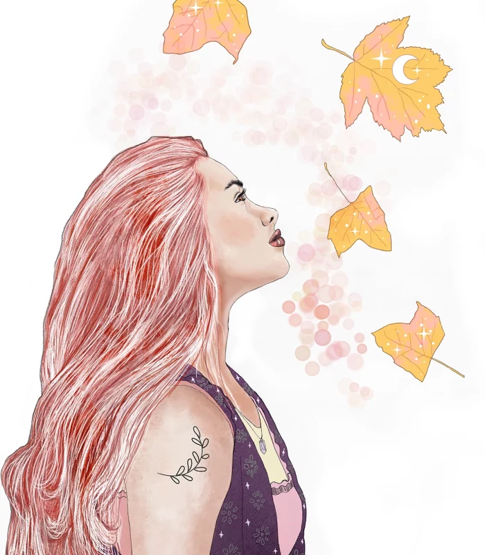 Illustration d'une femme aux cheveux roses. Illustration développement personnel