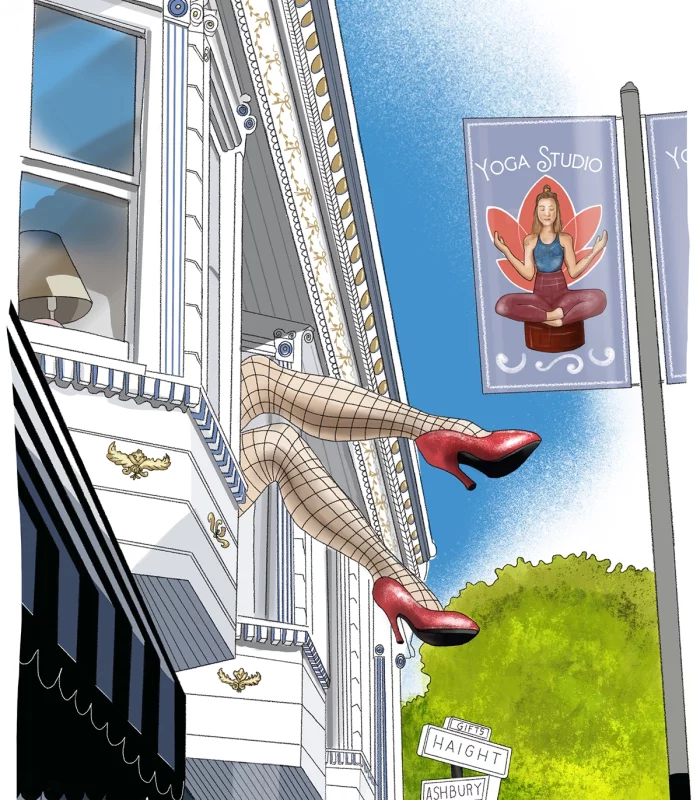 Illustration d'une facade d'une boutique du quartier Ashbury à San Francisco